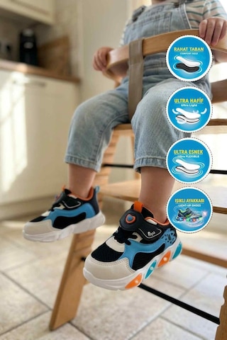 Walkway Cırtlı Işıklı Fileli Hafif Esnek Bebek Spor Ayakkabı Cool Luna B Siyah-oranj