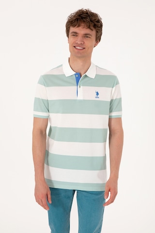 U.S. Polo Assn. Erkek Regular Fit Su Yeşili Polo Yaka Çizgili Tişört 50306827-VR048