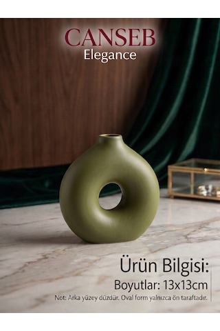 13x13cm - Premium -dekoratif Donut Vazo - Kendinden Kokulu - El Boyaması İşçilik Haki