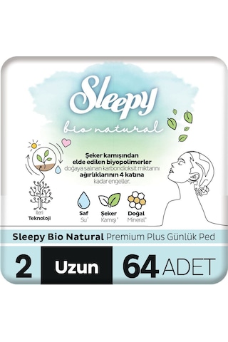 Sleepy Bio Natural Premium Plus Günlük Ped Uzun 64 Adet