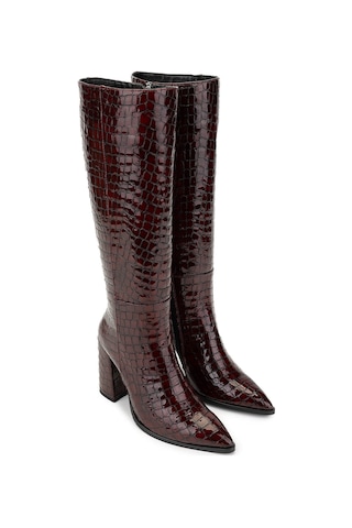 Tamer Tanca Kadın Hakiki Deri Bordo Casual Çizme 33 409-1 Bn Czm Sk24-25 Bordo Kroko Bordo