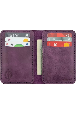 Twingold İsme Özel Dikey Mini Cüzdan - %100 Rainbow Deri - A010005 - Mor Mor