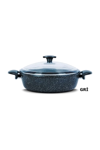 Thermoad Döküm Granit Tencere Basık Pilav Tenceresi 28 CM Gri