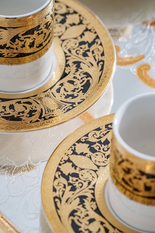 Acar Martha 24k Altın Detaylı 6 Kişilik Porselen Kahve Fincan Takımı - 90 Ml Renkli