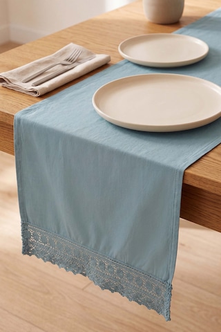 Mineral Blue Lacy Pamuklu Dantelli Runner 40x150 Cm Mavi