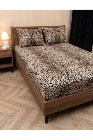 Lastikli Fitted Çarşaf Takımı Kalp Desen -leopar Desen Tek&çift Bej