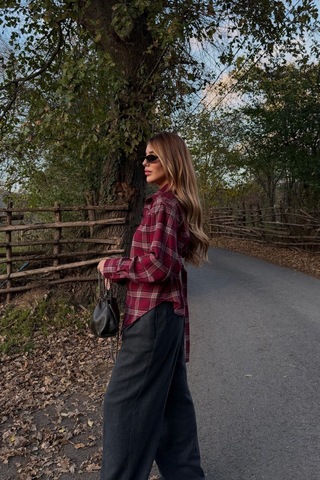 Kahverengi Bağlama Detaylı Ekoseli Gömlek - 25250 Kahverengi