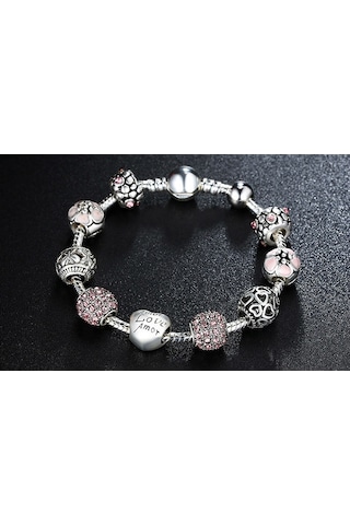 Worldshop 3 Dilde Aşk Charmlı Bileklik Ahşap Kutu Pembe