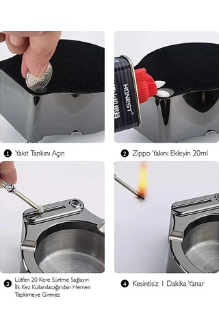 Metal Çakmaklı Küllük Zippo Yakıt İle Çalışır 03293825