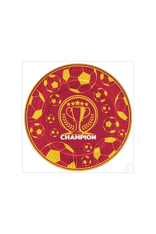 Futbol Sarı Kırmızı Champion Karton Tabak - 23cm X 8 Adet