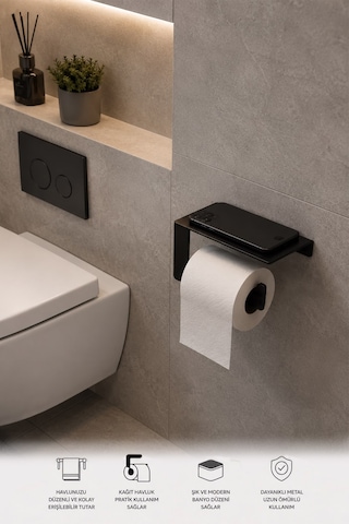 Siyah Tuvalet Kağıtlığı - Dayanıklı Banyo & Tuvalet Düzenleyici