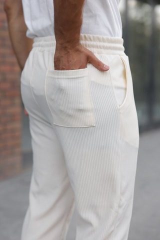 Veraura Lifestyle Erkek Fitilli Beli Lastikli Rahat Pantolon Açık Krem