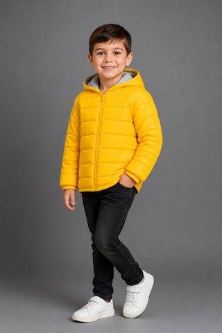 Mnk Baby & Kids Erkek Çocuk Kapüşonlu İçi Polarlı Fermuarlı Şişme Mont M00858 Sari