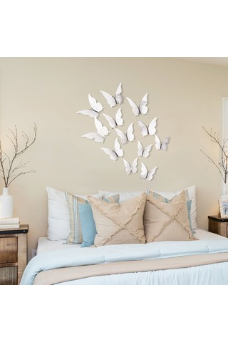 Shineyee Gümüş 3d Kelebek Duvar Sticker, Ev Dekoru, Salon Odası, Dıy Form Tasarımı, Parlak Kağıt Malzeme, 12 Adet Gümüş