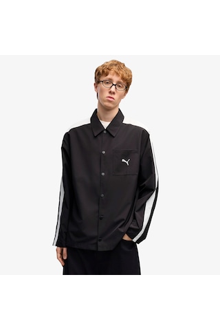 Puma T7 Relaxed Woven Overshirt Erkek Siyah Gömlek 638362 Çok Renkli
