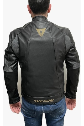 Venom D2 Yeni Seri Hakiki Deri Siyah Mont Impactec Korumalı Motorcu Ceketi Kalıplar Dardır