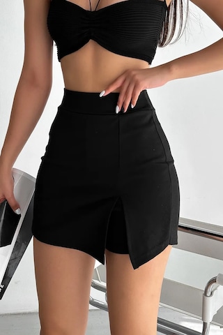Slim'n Lift Yüksek Bel Slim Fit Mini Şort Etek Kadın Siyah Toparlayıcı Spor Günlük Siyah Şort