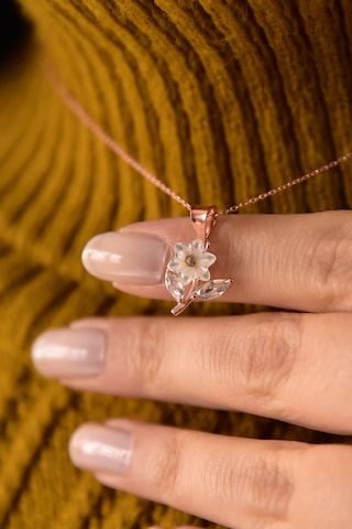 Papatya Silver 925 Ayar Gümüş Rose Kaplama Sedef Manolya Kadın Kolye