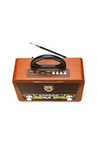 Meier M-115bt Koyu Renk Nostaljik Radyo Ahşap Görünümlü Bluetooth Hoparlör Fm Sd Kart Usb Girişi