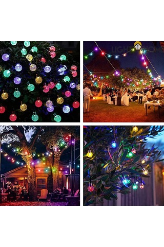 Lighthome Renkli Kristal Güneş Enerjili Solar Led Işık 50 Led 7 M