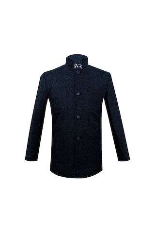 Süvari Rahat Kalıp Hakim Yaka Armürlü Yünlü Lacivert Kaban Lacivert