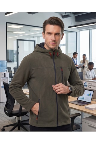 Luxıc Core Erkek Kapüşonlu Füme Polar 3 Cepli Fermuarlı Sıcak Tutan Kışlık Outdoor Hoodie Günlük Stilpro