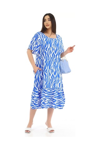 Schık Kadın Viskon Yarım Kol O Yaka Cepli Fırfırlı Elbise Saks Saks