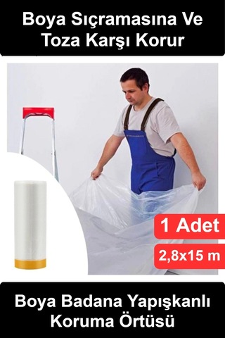 Boyaörtüsü Boya Badana Eşya Koruma Örtüsü Kendinden Yapışkanlı Bantlı Şeffaf Naylon Tadilat İnşaat