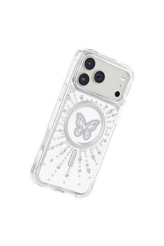 İphone 18 Pro Max Uyumlu Kılıf M-safe Şarj Özellikli Zore Paris Mova Sert Pc Kapak Şeffaf-beyaz Şeffaf - Beyaz