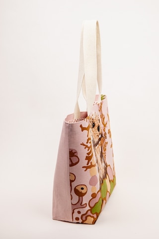 Fabric Craft Bag Omuz Çanta Desenli Keten Pembe - Yeşil