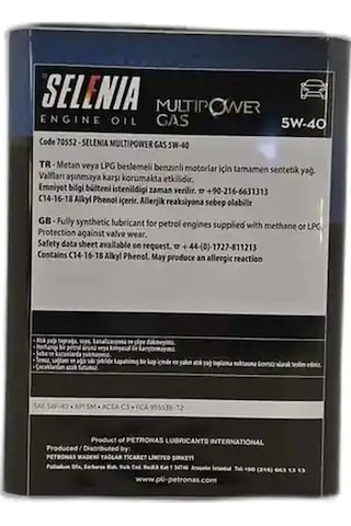 Petronas Selenia Multipower Gas 5W-40 Motor Yağı