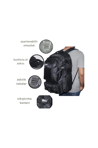 Xmlbayiciniz Baggor 50 Lt Siyah Büyük Boy Su Geçirmez Çok Gözlü Yürüyüş-seyahat-okul-dağcı-spor-trekking-günlük Sırt Çok Renkli