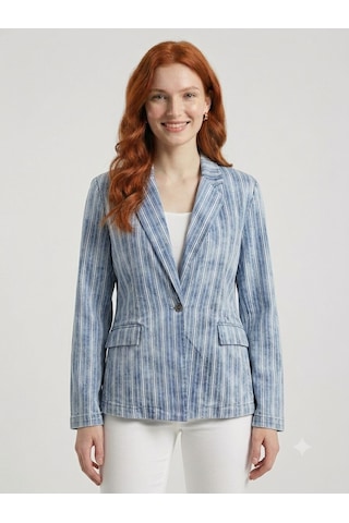 Neden Tekstil Kadın Çizgili Denim Blazer Ceket - Mavi