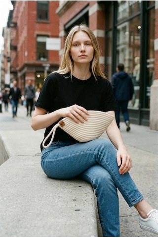 Efw Rome Handmade Hasır Clutch Çanta Bej