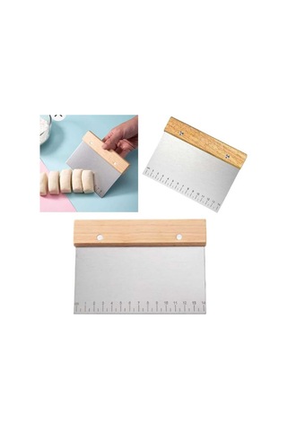 Hamur Spatula Kazıyıcı Şekillendirici Kesici Paslanmaz Çelik Kare 15 Cm Bambu Saplı Çelik Kahverengi Diğer