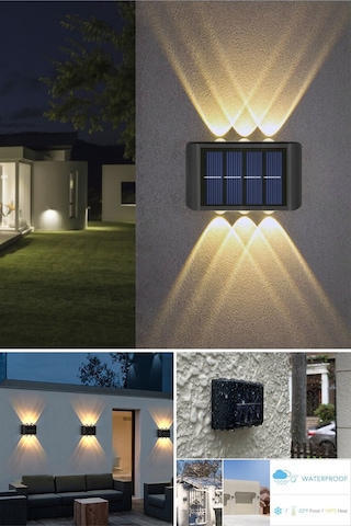 6ledli Solar Duvar Lambası Aplik Güneş Enerji Gün Işığı 2 Li Set Çok Renkli