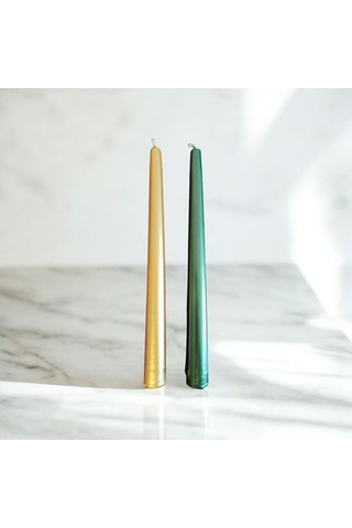 Denic 2 li Metalik Yeşil ve Gold Şamdan Mum Konik Mum