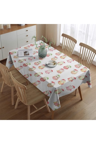 Noel Desenli Dikdörtgen Masa Örtüsü 60x84 İnç, Su Geçirmez Ve Leke Tutmaz Noel Baykuş Baba Noel