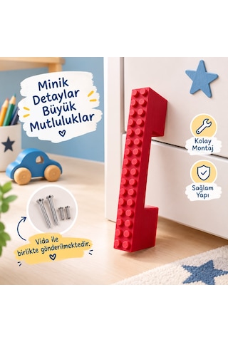 Blok Tasarımlı Dolap Ve Çekmece Kulpu Çocuk Ve Genç Odası Mobilya Kulpu Tekli 96 Mm Kırmızı