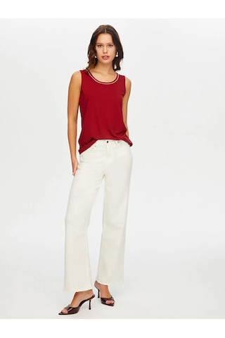 Faik Sönmez Yakası Şeritli Kadın Askılı Bluz W26atl002 Bordo