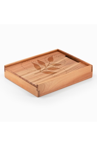 Woodsaka Bölmeli Sürgülü Kapaklı Yatay Kutu - Yapraklar