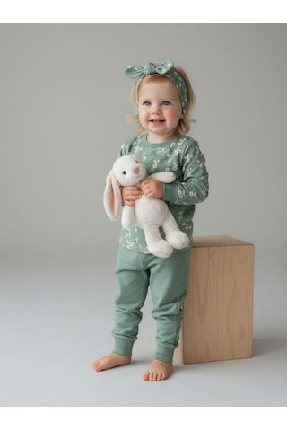 Zekids Kız Çocuk Pamuklu Çiçek Desenli Pijama Takımı-16851 Mint