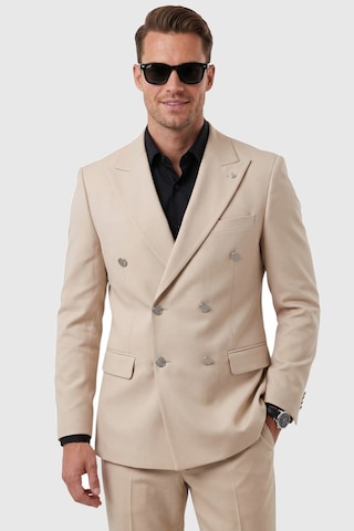 Deep Sea Deepsea Erkek Bej Slim Fit Kruvaze Takım Elbise Likralı Çizgili Dokulu Metal Düğmeli 2600820