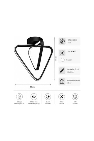 AvizeGO Urban Led Plafonyer Avize Beyaz Işık Siyah