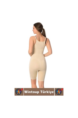 Wintoup Özel Model Karın Bel Toparlayan Sıkılaştıran Çıkarılabilir Askılı Fermuarlı Ağraflı Tam Boy Korse Ten
