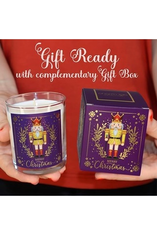 Charm Lab Candle Kurşun Asker Nutcracker Tasarımlı Mum, Mor Renk Temalı, 135 G Doğal Bio Balmumu, 40 Saat Yanma Süresi, Cam Kavanoz, Şık Bristol Kutulu, Yılbaşı Koleksiyonu Hazır Hediye 50 x 22