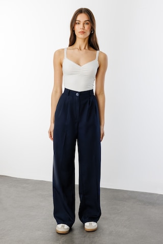 Genius Store Kadın Pileli Kumaş Yüksek Bel Palazzo Pantolon Pantolon-002 Lacivert