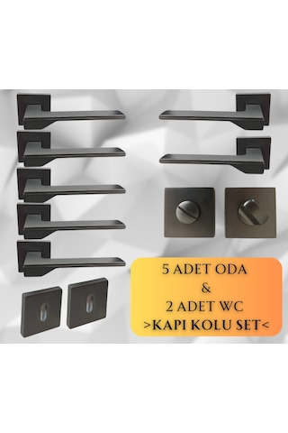 Stilo Antrasit 5 Adet Oda 2 Adet Wc Kare Rozetli Kapı Kolu Set - Stılo Ant 5+2