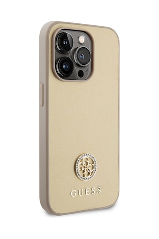 Apple Uyumlu iPhone 14 Pro Max Kılıf Guess Lisanslı Deri 4g Metal Logo Strass Kapak Siyah