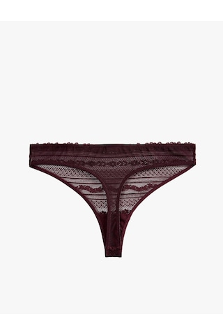 Koton Rahat Kalıp Normal Bel Dantelli String Külot Bordo 7wlk30123mk